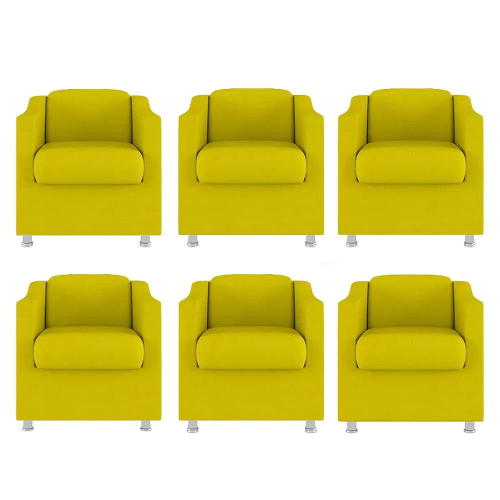 Kit 6 Poltronas Bia Decorativa Reforçada Recepção Clinica Salão Sala De Estar Suede