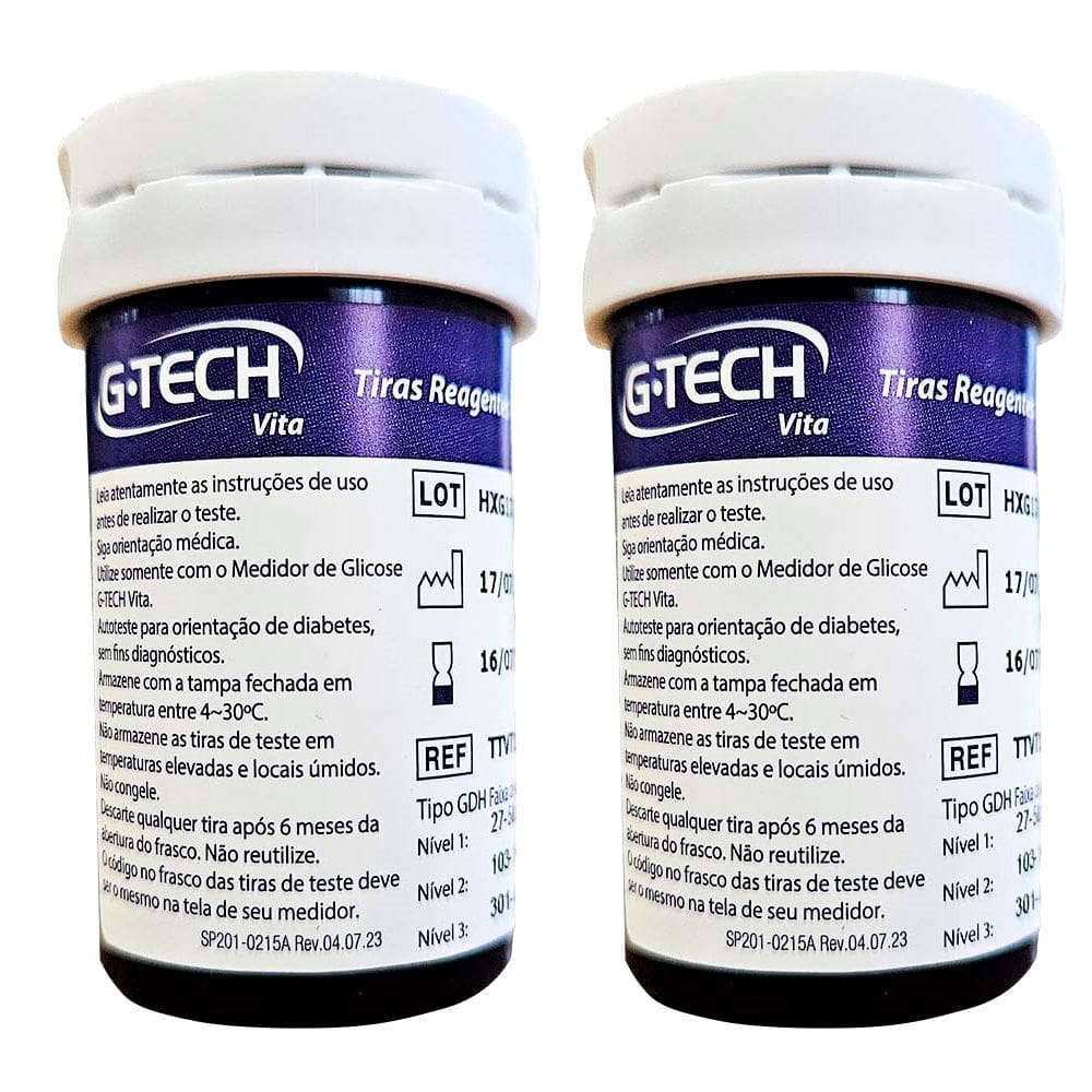 Kit Tiras Reagentes Medidor amostra de sangue 100 Unidades G-tech Vita