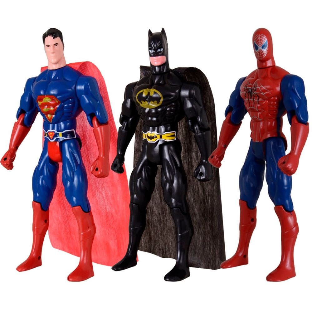 Kit Trio Brinquedos De Batmam Homem Aranha Super Homem 29cm