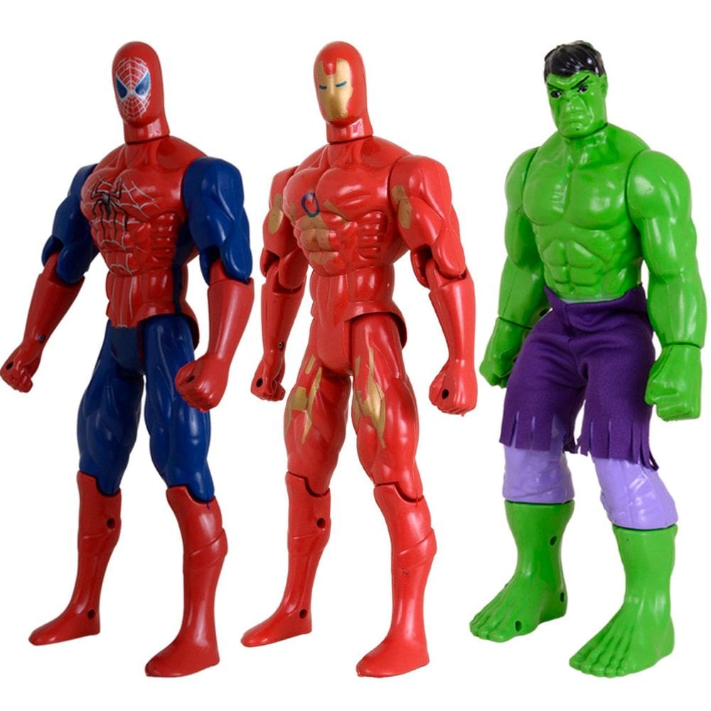 Kit Trio Brinquedo Incrível Hulk Homem Aranha Homem Aço 29cm