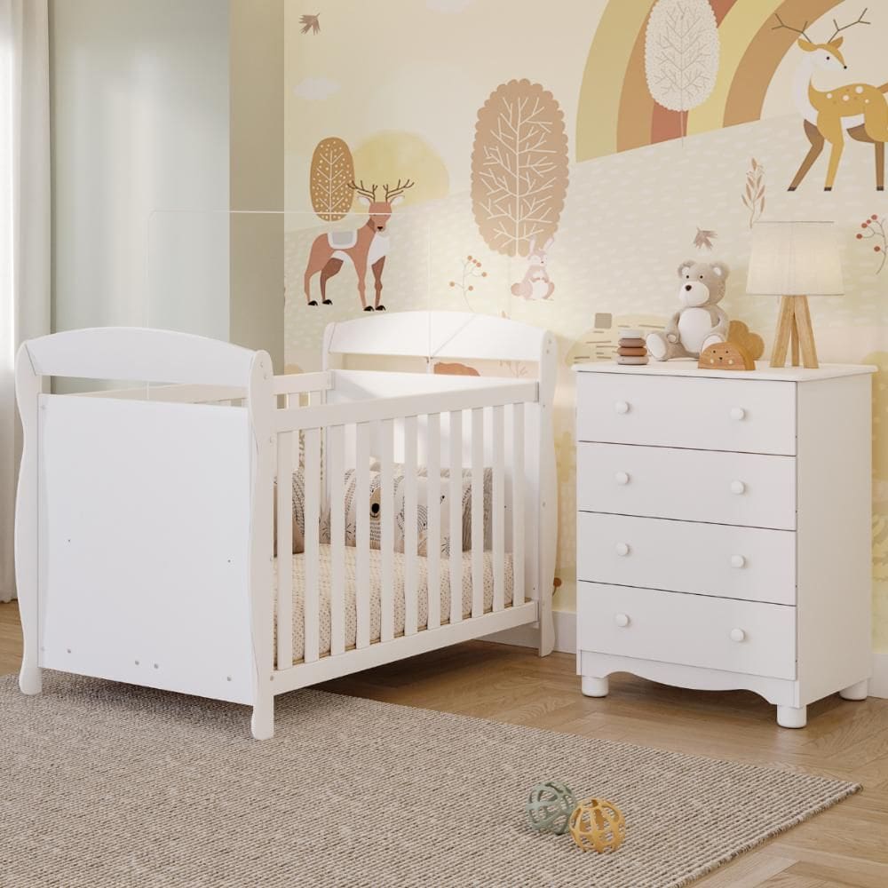 Quarto de Bebê Completo Berço Americano Marquesa 3 Em 1 Gaveteiro Júnior Simples 4 Gavetas 100% MDF