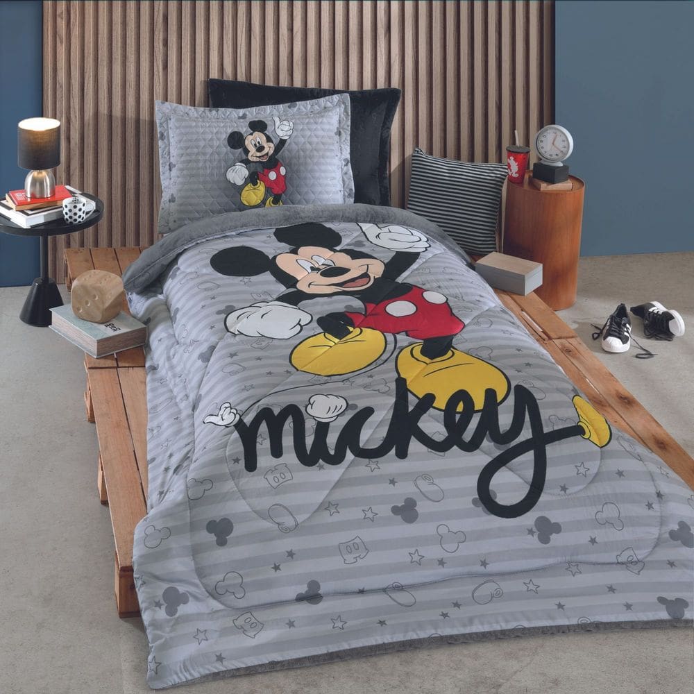 Edredom Cama Solteiro Mickey Divertido Desenhos 1,60m X 2,40m