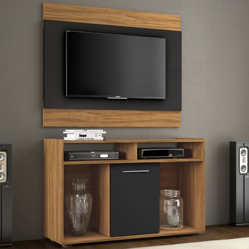 Rack com Painel para TV Até 43 Polegadas Show Preto/Freijó Trend - Pnr Móveis