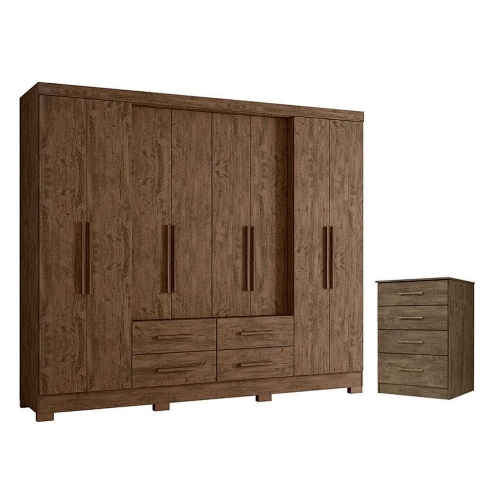 Guarda Roupa Casal San Lorenzo e Cômoda MS913 Castanho Wood - Moval