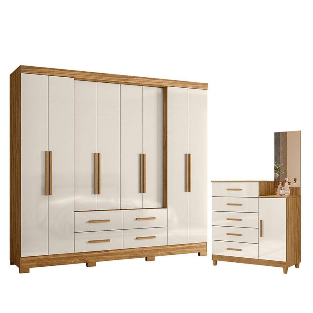 Guarda Roupa Casal San Lorenzo e Cômoda Lisboa Freijó Off White - Moval