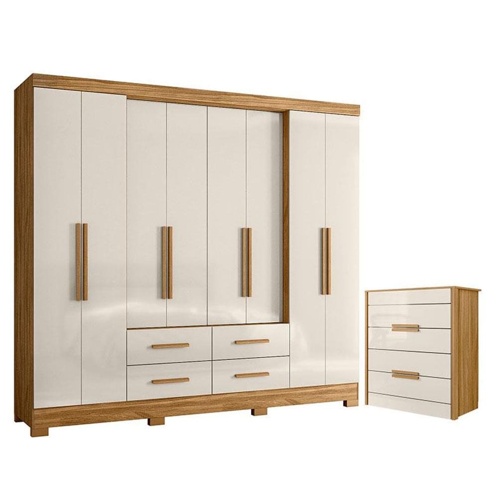 Guarda Roupa Casal San Lorenzo e Cômoda Dhara Freijó Off White - Moval