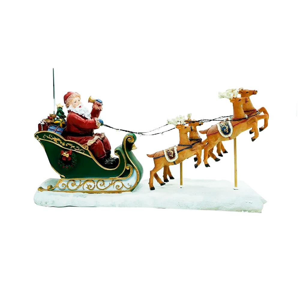Escultura Decorativa Iluminada Trenó Renas Papai Noel 43cm