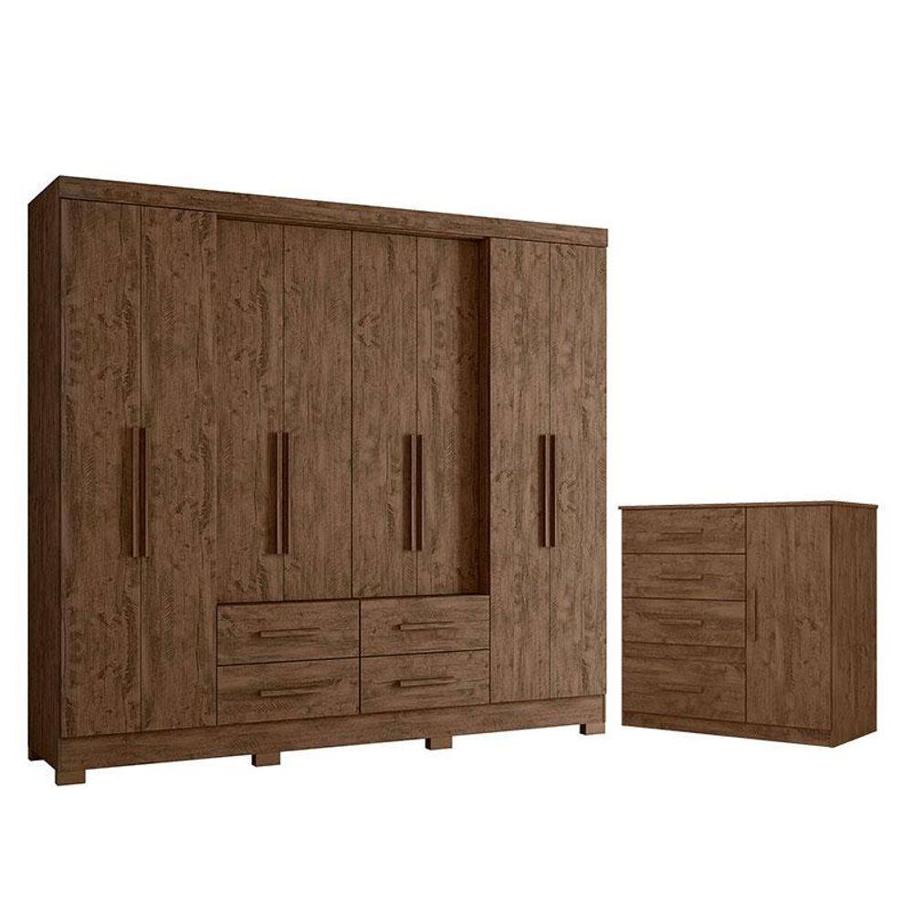 Guarda Roupa Casal San Lorenzo e Cômoda Vênus Castanho Wood Flex - Moval