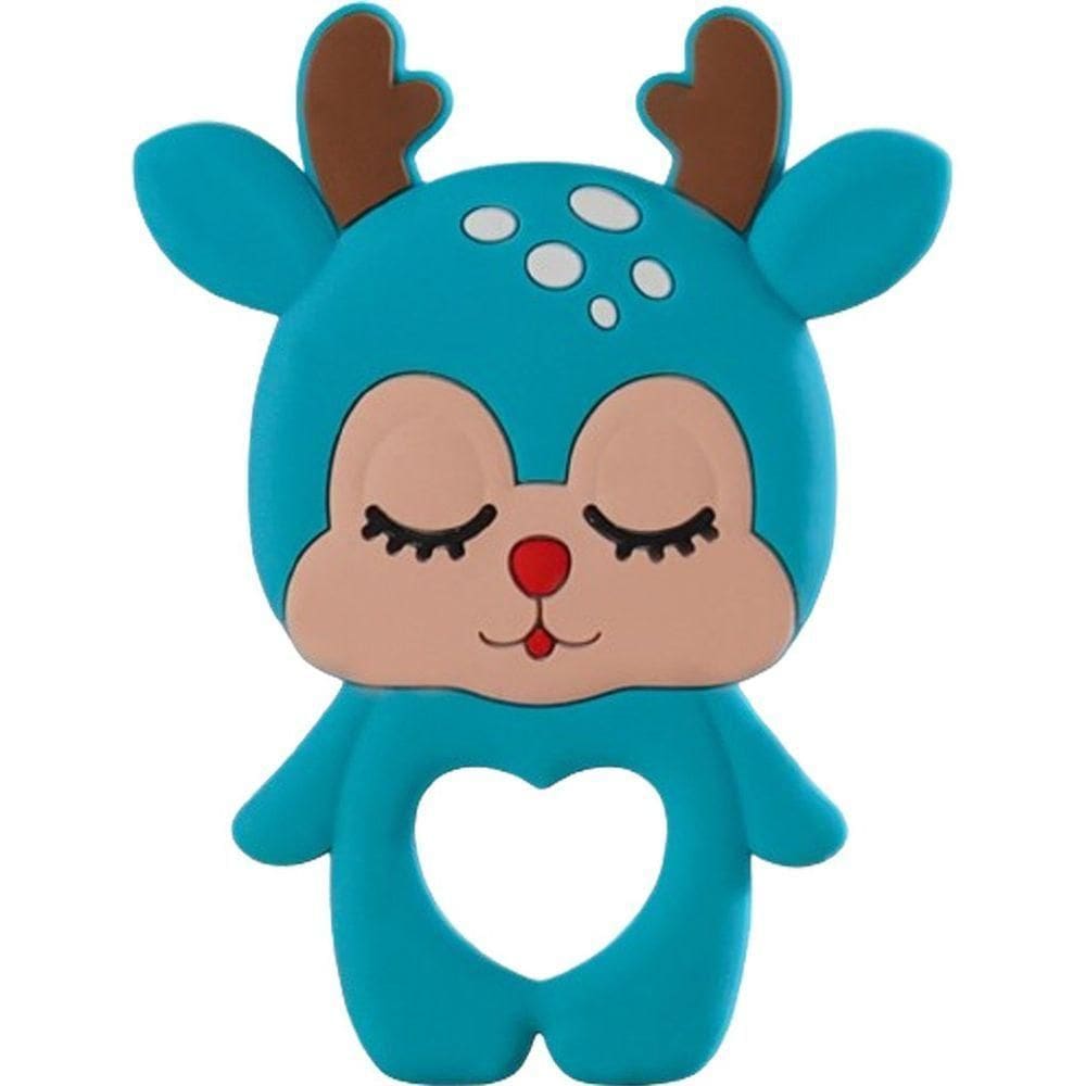Mordedor Rena Para Bebê De Silicone 8,89x6,69x0,75cm Azul Celeste
