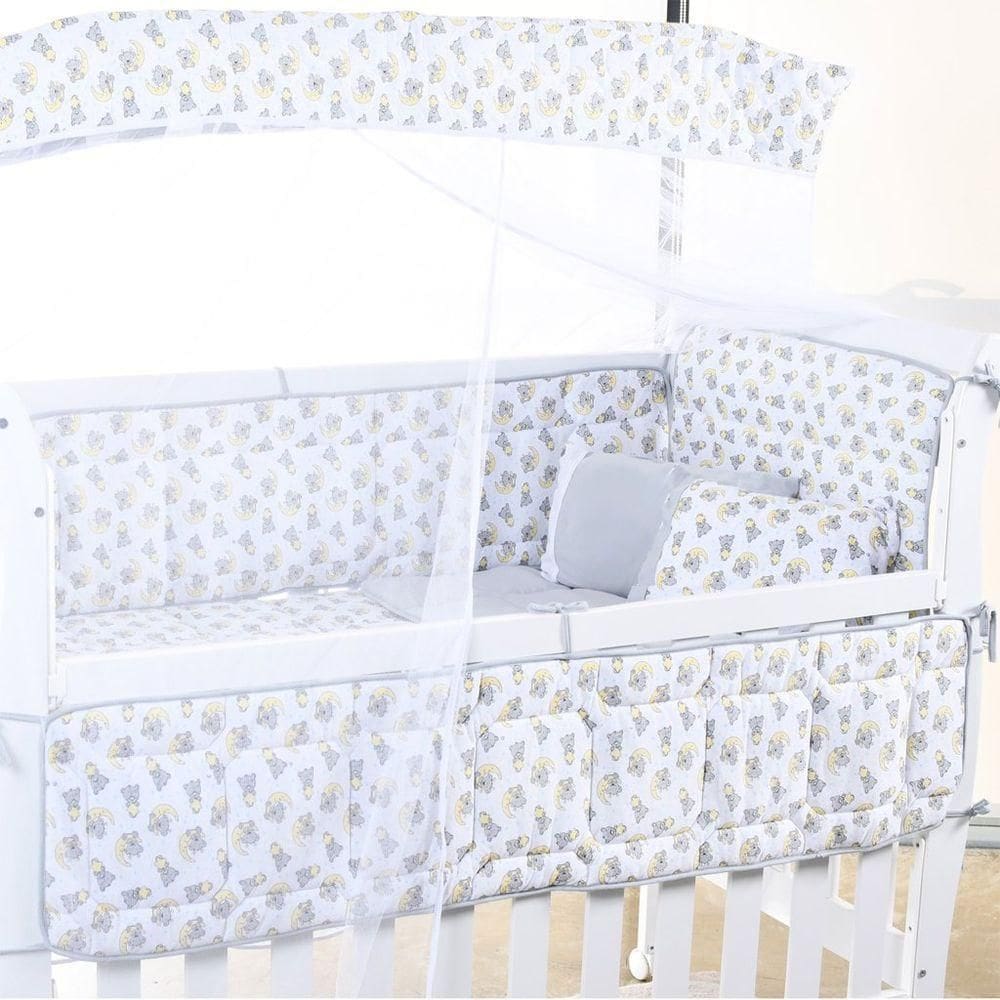 Kit Berço Baby 8 Peças Malha 100% Algodão Antialérgico Soninho Cinza