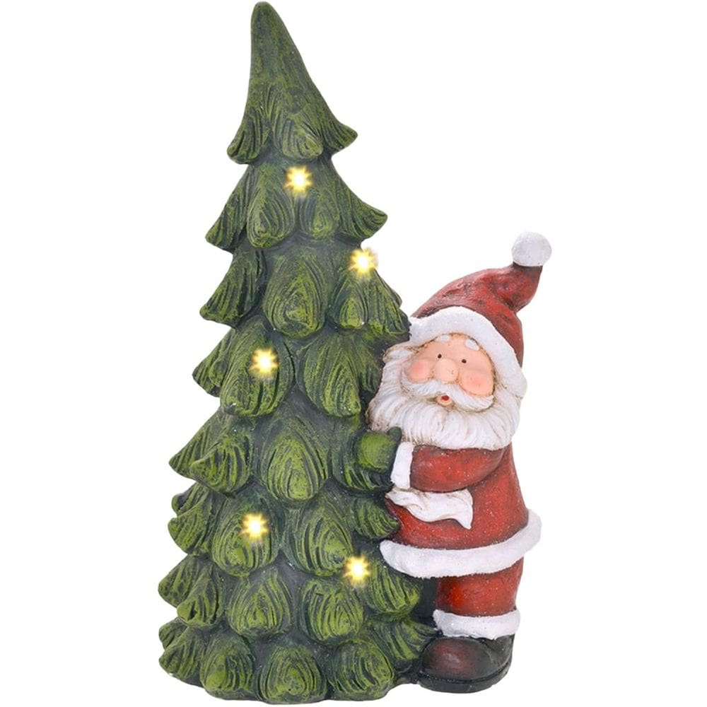 Estatueta Natalina Papai Noel Árvore Natal LEDs Luzes 47cm