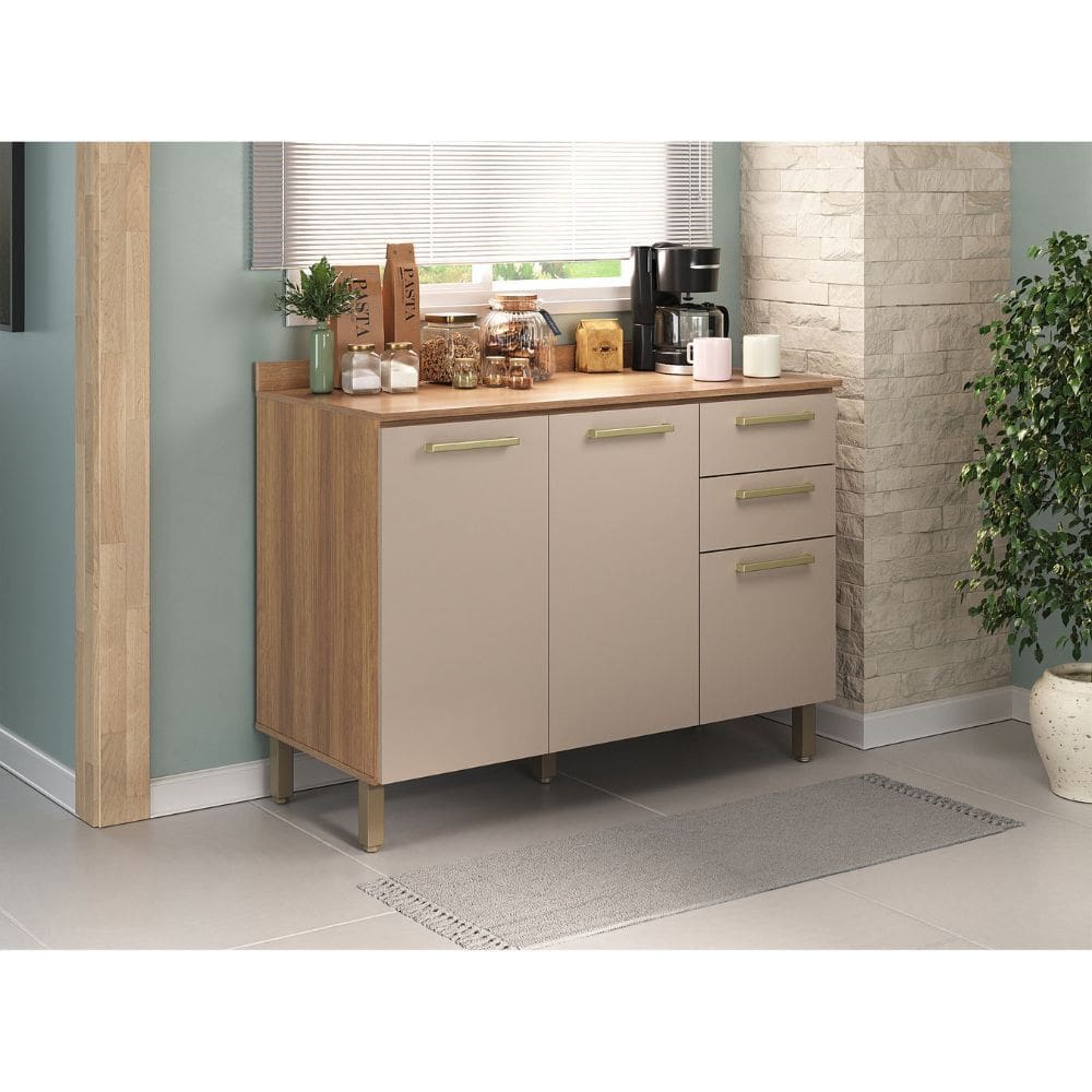 Balcão Luciane 3 Portas 2 Gavetas 1,20 Sem Tampo