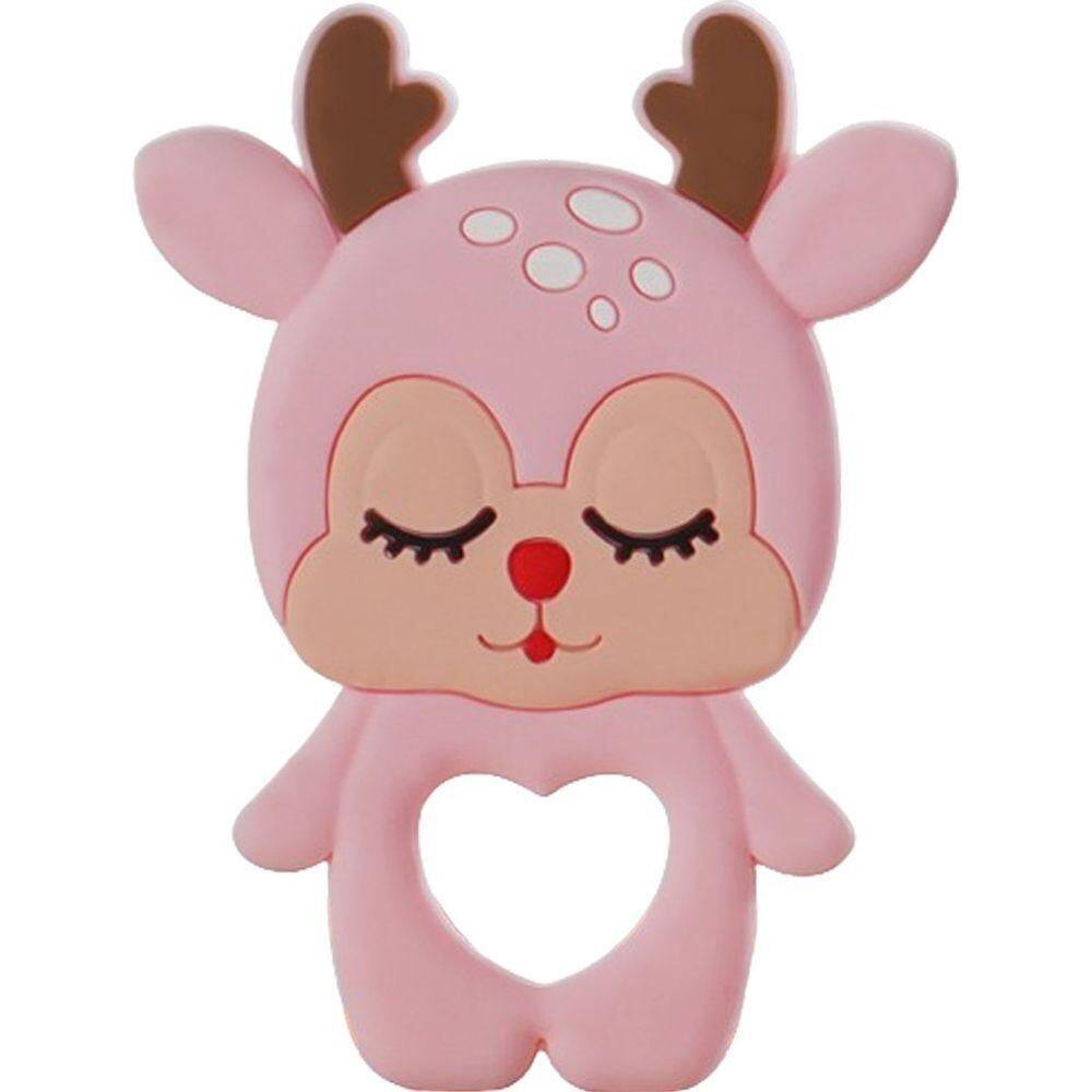 Mordedor Rena Para Bebê De Silicone 8,89x6,69x0,75cm Rosa