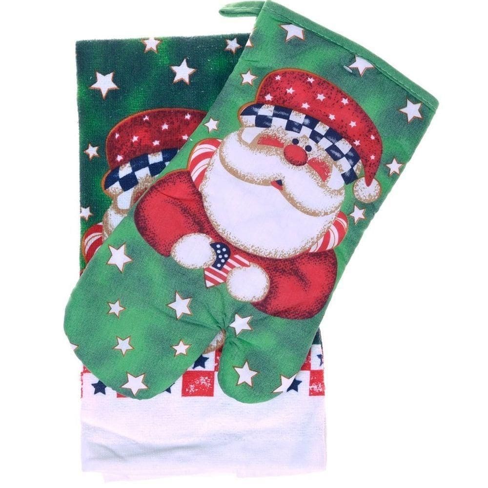 Kit Pano De Prato Felpudo E Luva De Forno Natal Bene Casa