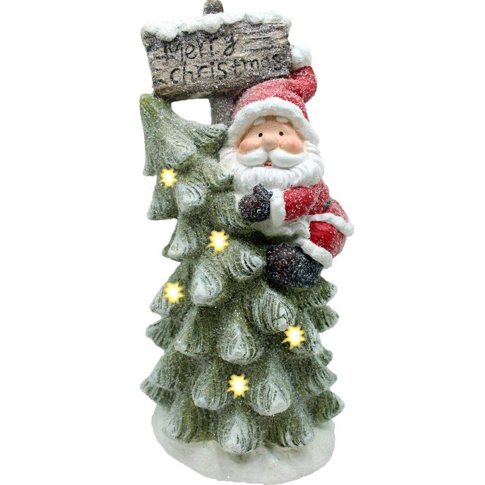 Estatueta Natalina Papai Noel Árvore Placa LEDs Luzes 45cm