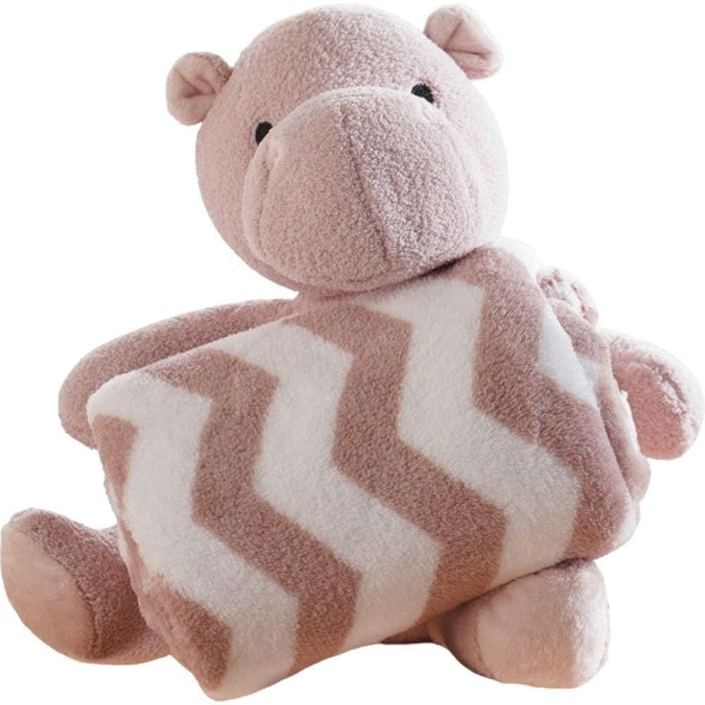 Bichinho De Pelúcia Floresta New Com Manta Bebê 100x75cm Hipopótamo
