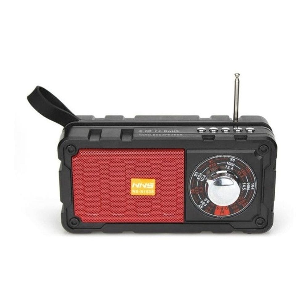 Caixa de Som Rádio Solar Recarregável USB Lanterna Vermelho