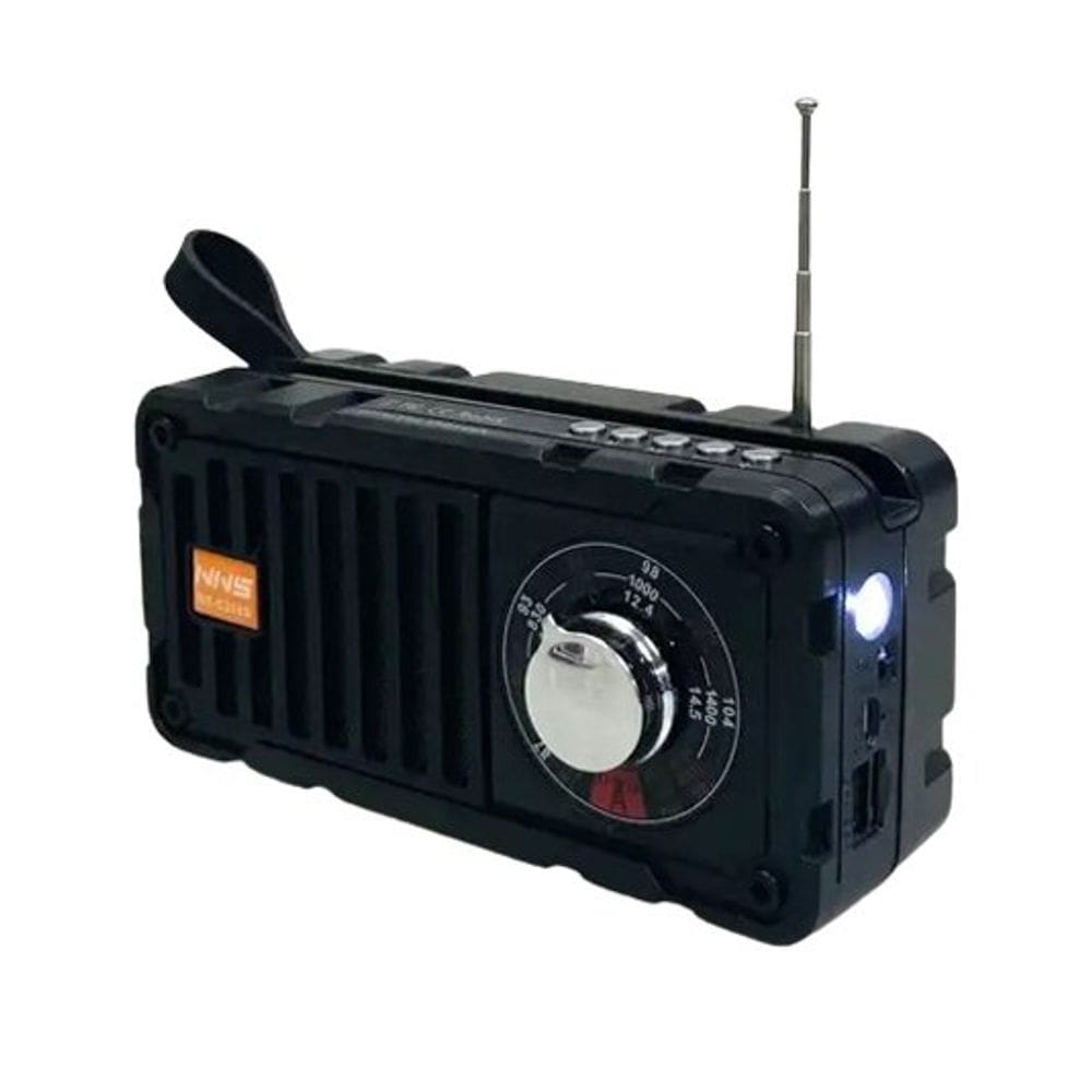 Caixa de Som Rádio Solar Recarregável USB Lanterna Preto