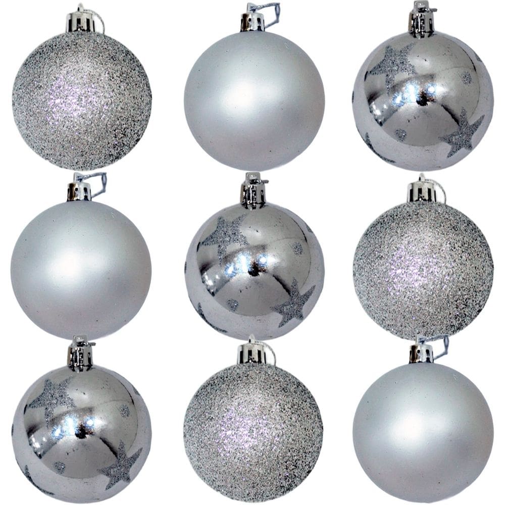 Kit 9 Bolas De Natal Árvore Natal Glitter Prata Enfeite 60mm