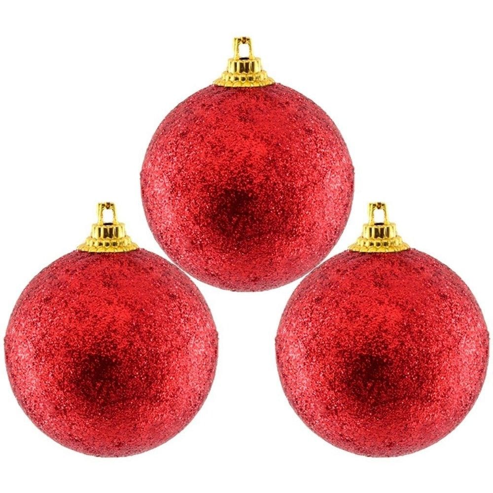 Kit 12 Bolas Enfeite Árvore Natal Vermelha Glitter 4,8cm