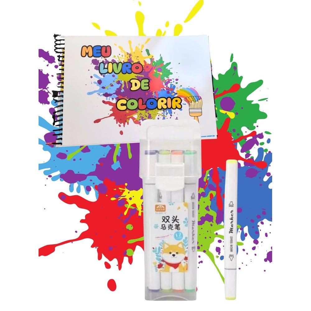 Livro de colorir personalizado com nome da criança e canetinhas 12 cores