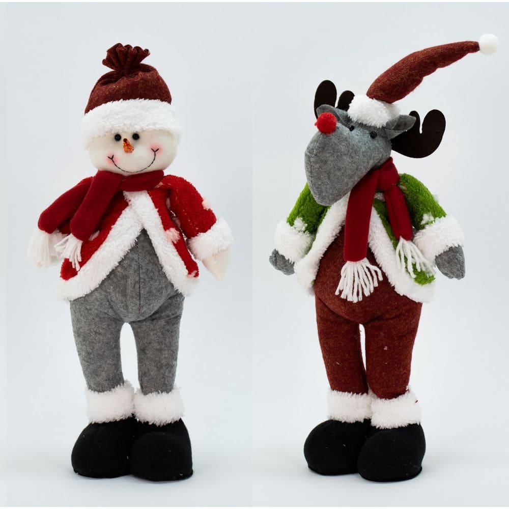 Kit 2 Bonecos Decoração Natalina Rena Boneco de Neve Pelúcia