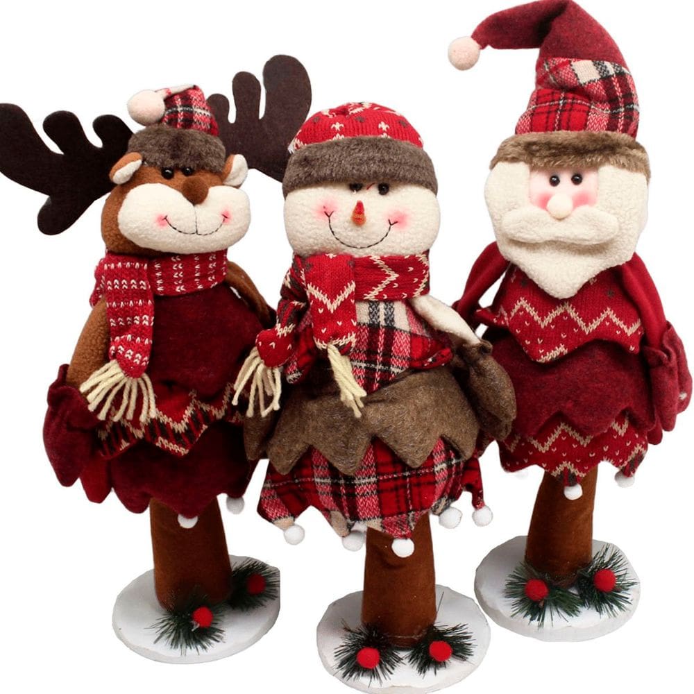 Trio Bonecos Natalino Boneco De Neve Papai Noel Rena De 40cm