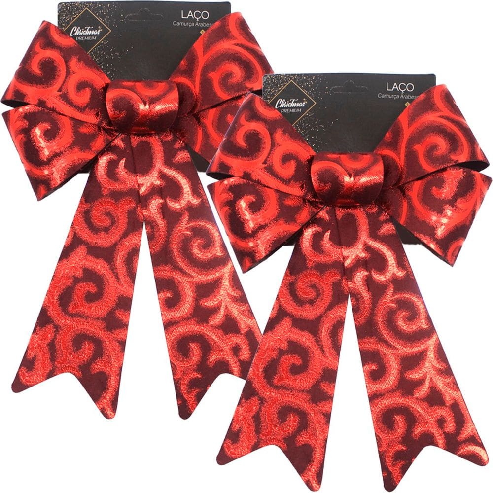 Kit 6 Laço Vermelho Em Camurça Brilhante Enfeite Natal 32cm