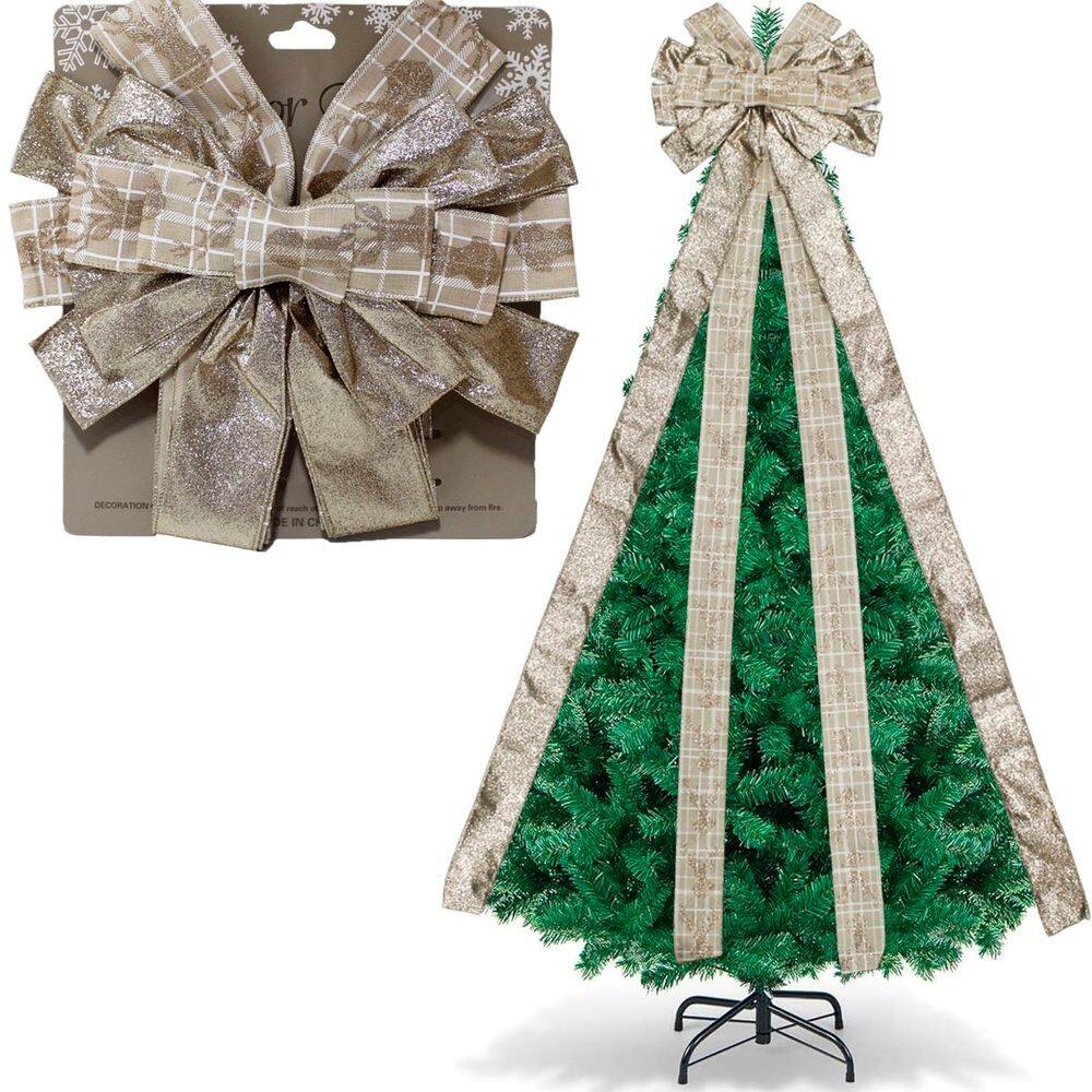 Laço Decorativo Bege Enfeite Árvore Natal Ponteira De 140cm