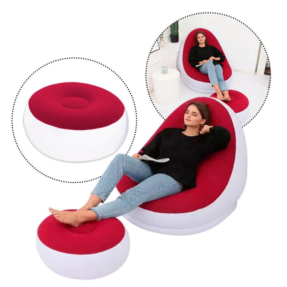 Sofá Poltrona Puff Inflável Casa Viagem Camping Cor Vermelho