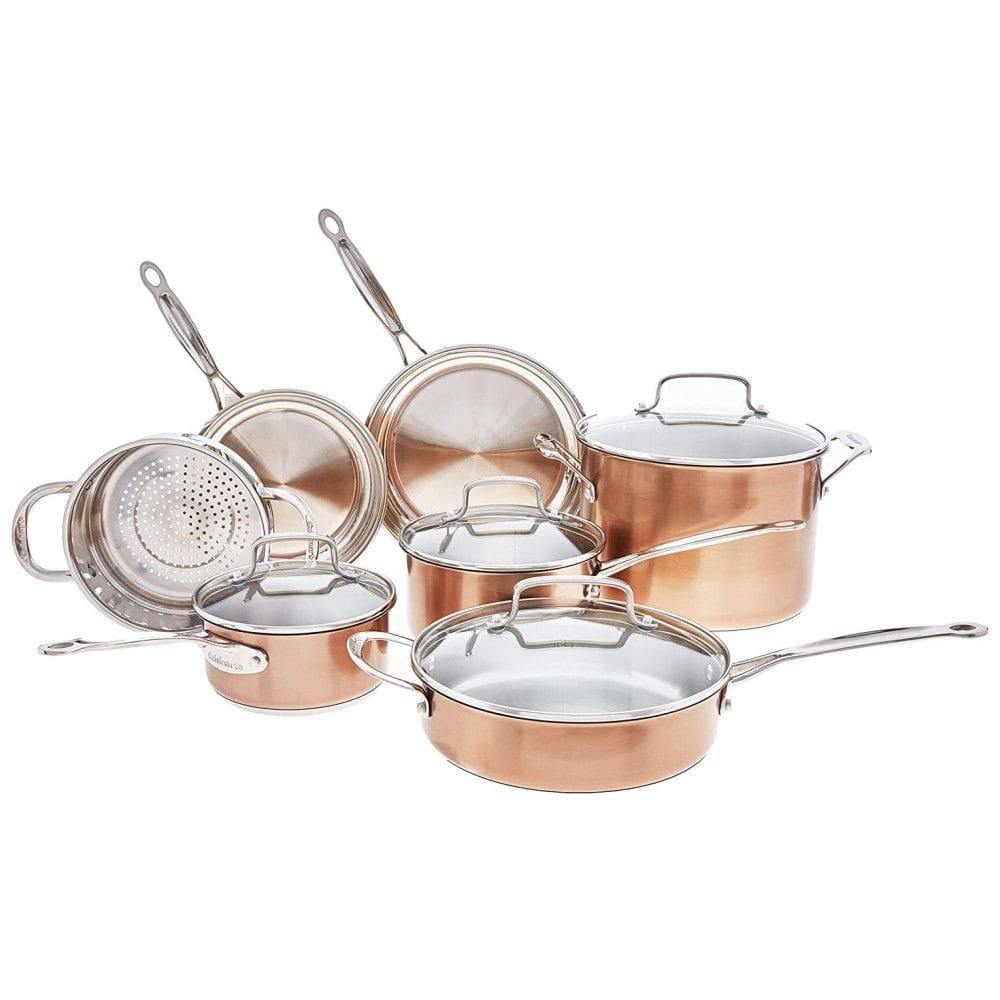 Conjunto de Panelas e Frigideiras Antiaderentes com Distribuição Uniforme, 11 Peças, Cobre, CUISINART CSS 11BUP1, Dourado