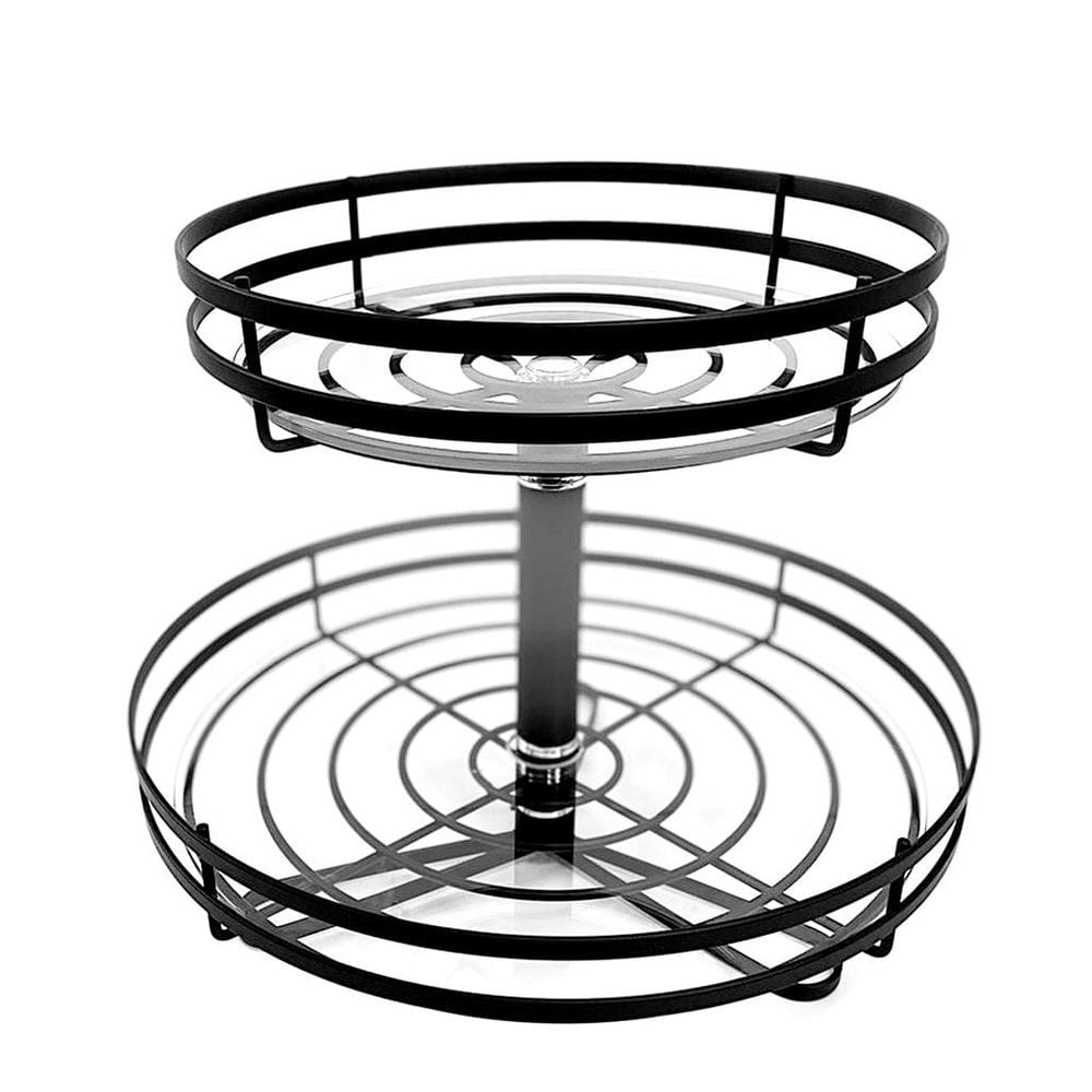 Fruteira De Mesa Vidro Dupla Redonda Preto Fosco Giratória