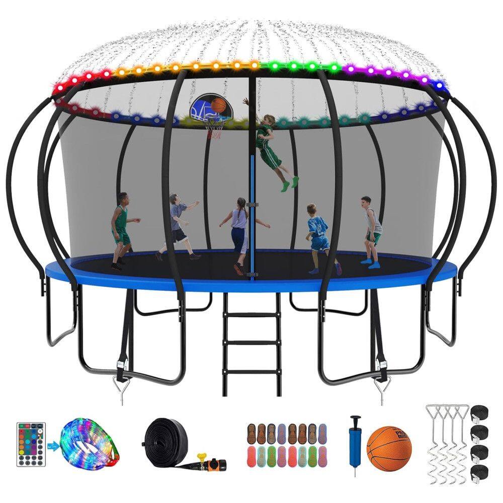 Cama Elastica Capacidade até 544 kg com Luz LED e Cesta de Basquete, SKYUP, Azul