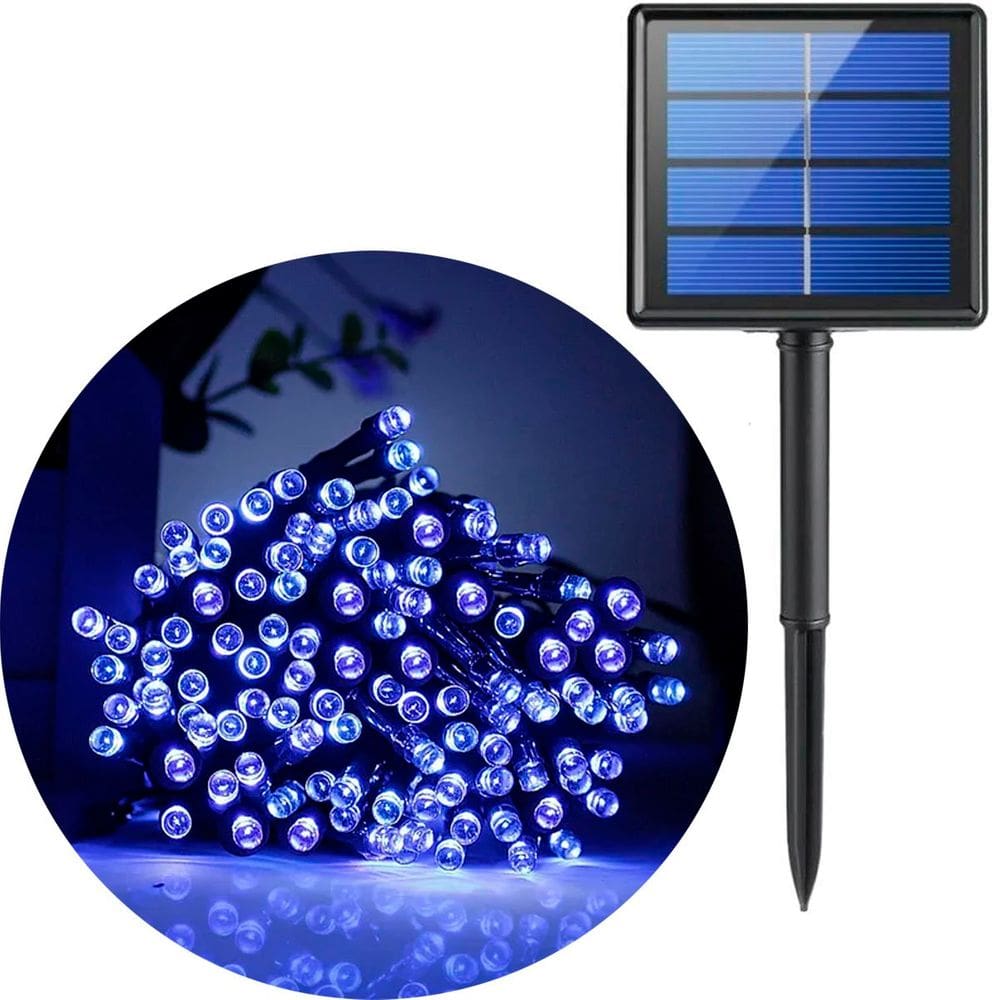 Pisca Pisca Cordão Solar Natal 100 Lâmpadas LEDs Azul De 10M