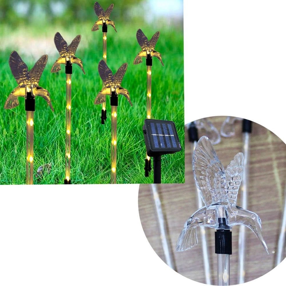 Pisca Solar Enfeite Beija-Flor LED Amarelo Jardim Natal 2,5m