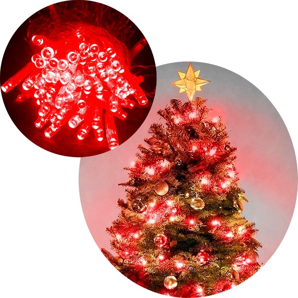 Pisca Cordão 200 Lâmpada LED Vermelho Fio Branco De 220v 17M