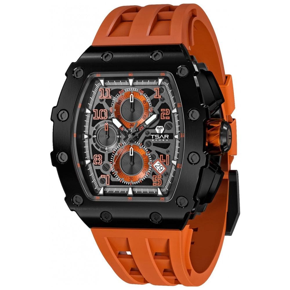 Relógio Masculino Analógico Quartzo a Prova dÁgua 50M com Cronógrafo, TSAR BOMBA TB 8204SGLZHX, Laranja e Preto