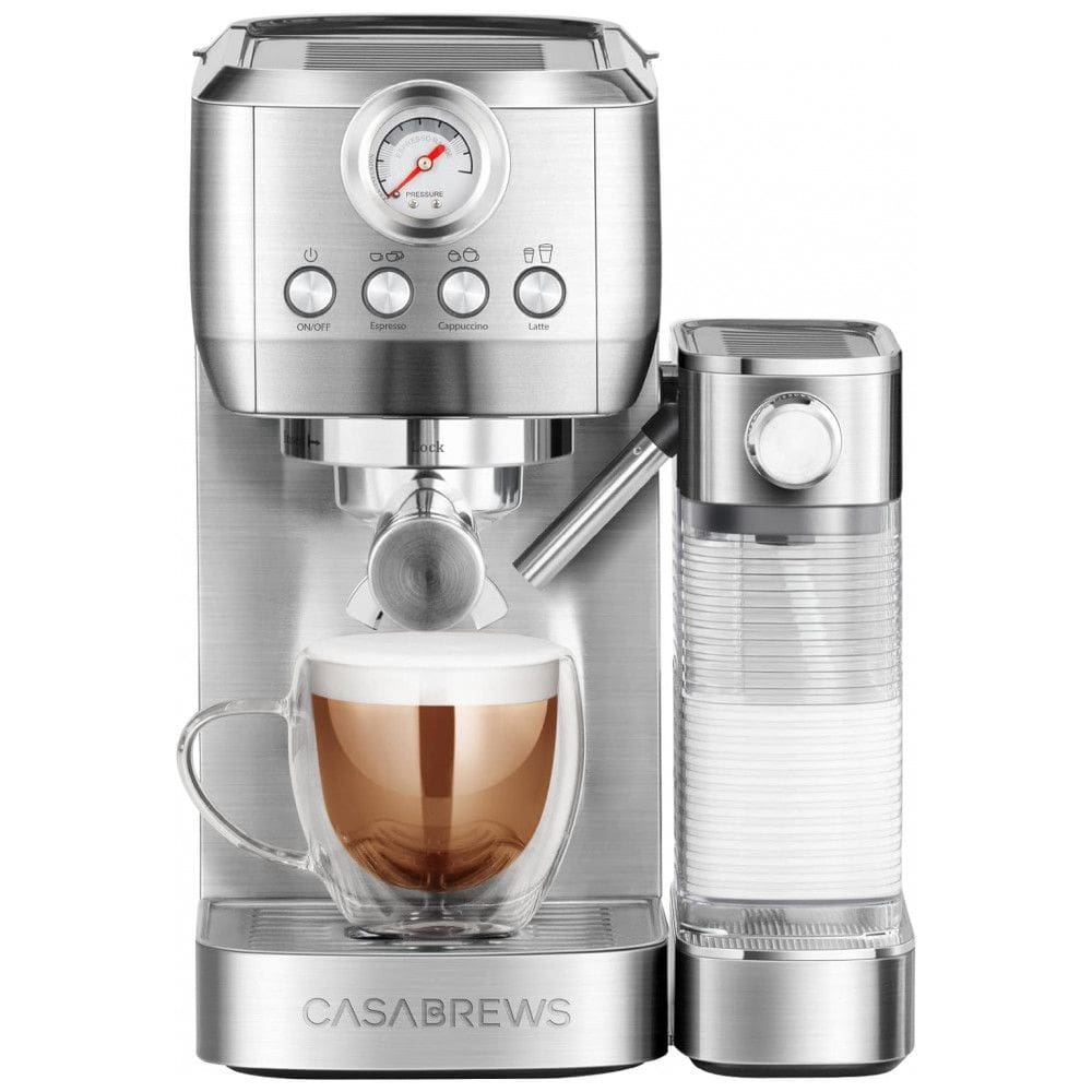 Máquina de Café Expresso em Aço Inoxidável com Bocal de Leite Automático, 110V 1350W, CASABREWS, Prata