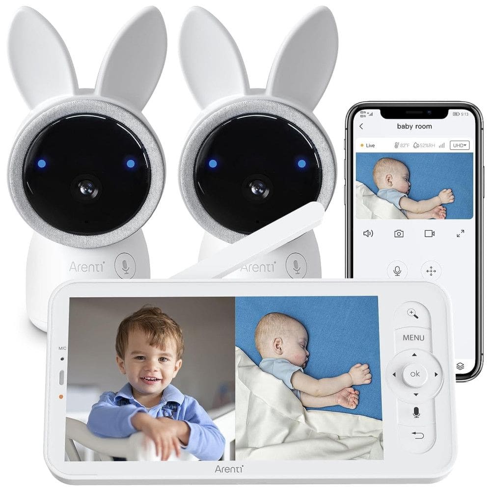 Babá Eletrônica com 2 Câmeras WiFi 2K UHD, Tela 5" HD, Visão Noturna, Detecção de Choro - Monitor Bebê ARENTI SplitScreen