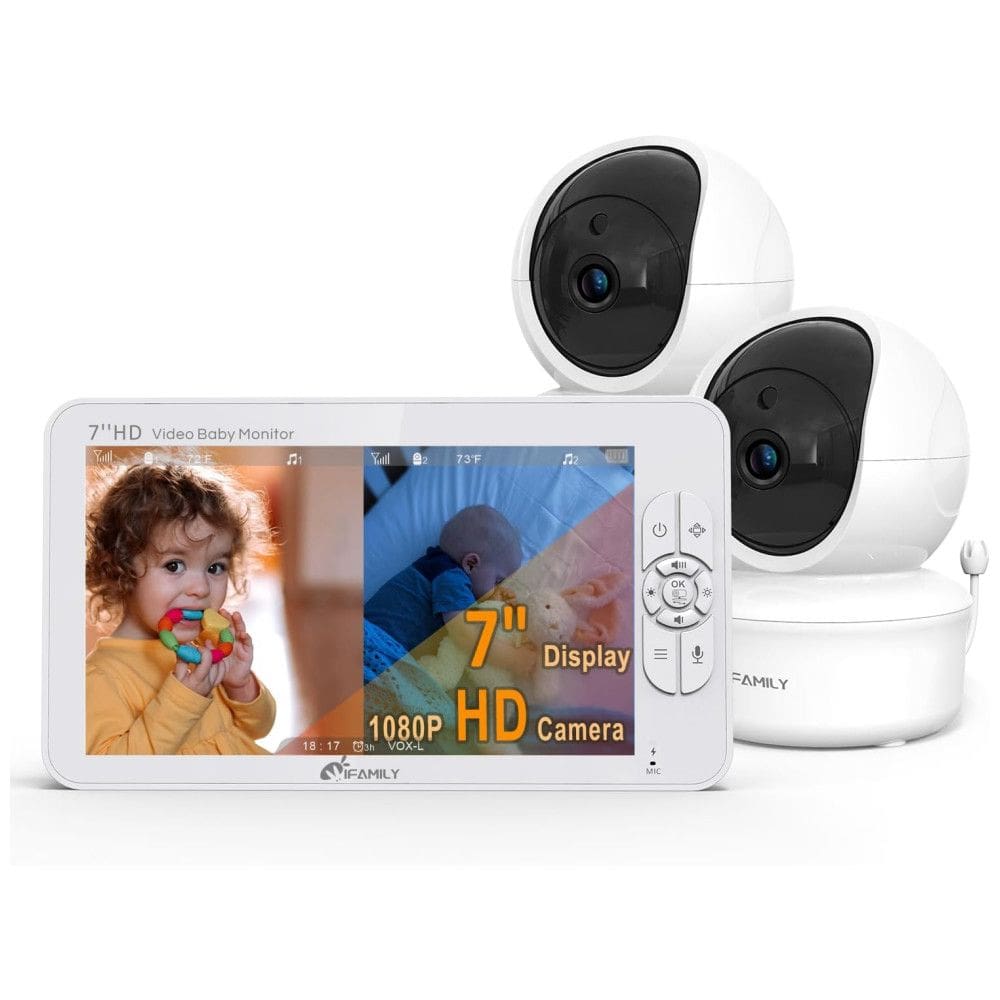 Babá Eletrônica iFamily com Divisão Ampla, 2 Câmeras HD e Áudio, Vídeo HD 1080p sem WiFi e à Prova de Hackers