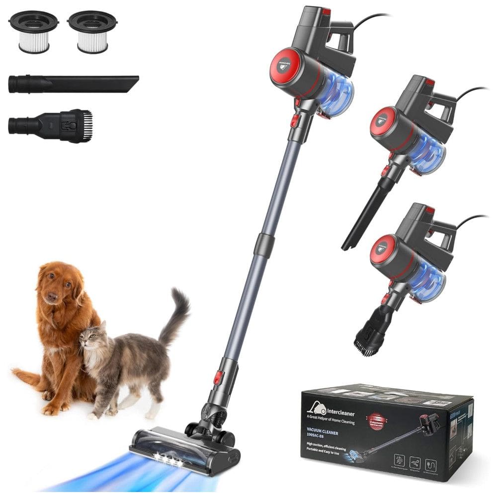 Aspirador de Pó Intercleaner 4 em 1: 600W, 20KPa, Escova Elétrica, Leve e Sem Saco - Ideal para Limpeza Doméstica