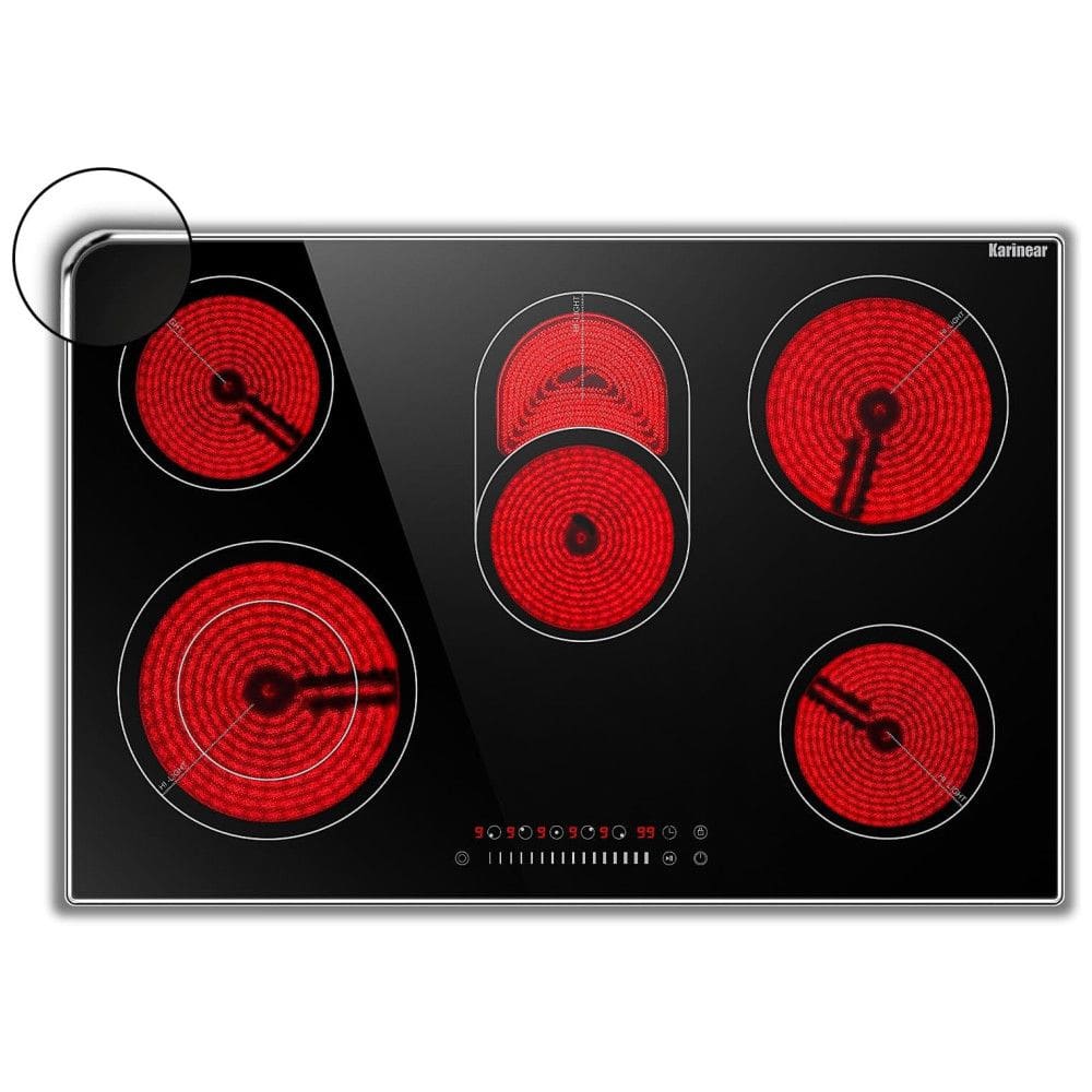Cooktop Elétrico Karinear 76 cm, 8,4 kW com 5 Bocas, Cooktop Cerâmico Embutido com Vidro Temperado e Corpo Metálico, Fogão Versátil