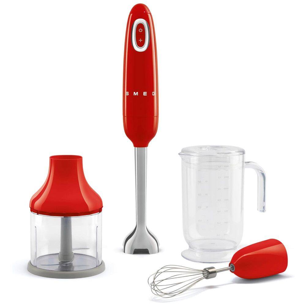 Liquidificador Portátil SMEG com Copo Medidor, Tigela Picadora, Batedor, 5 Velocidades, Lâminas Inox - Prático e Versátil