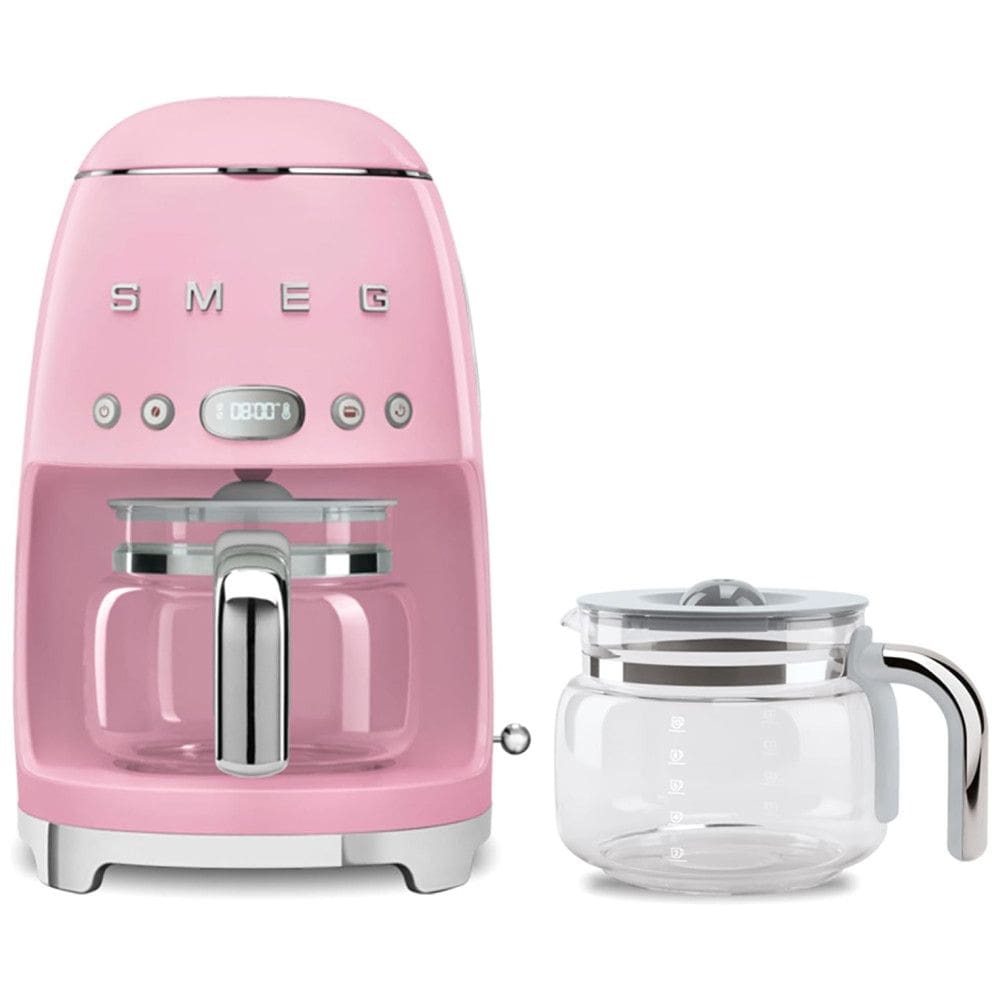 Cafeteira Smeg DCF02 com Jarra de Vidro Extra DCFC01 10 Xícaras - Início Automático, Função de Manter Aquecido, Design Retrô Anos 1950 Rosa