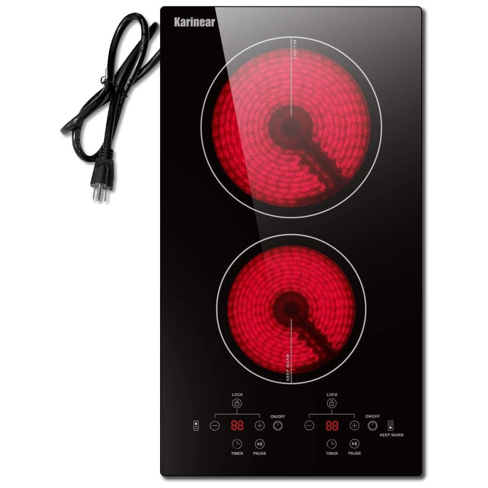 Cooktop Elétrico de Cerâmica Karinear 2 Bocas, 110v, 30cm, Embutido com Trava de Segurança, Timer e Proteção Infantil