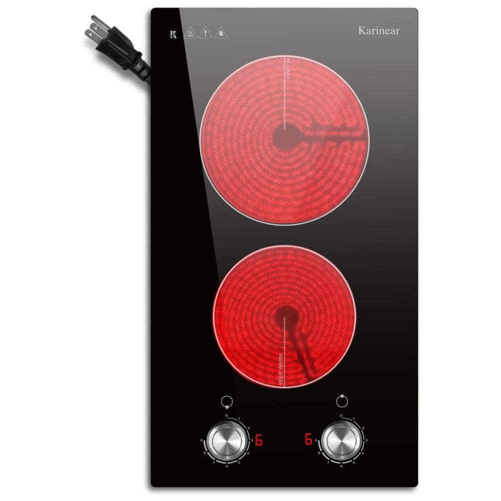 Cooktop Elétrico Karinear 110V 2 Bocas 30cm Controle por Botão Cooktop de Cerâmica Embutido, 9 Níveis de Aquecimento, Aviso de Calor,