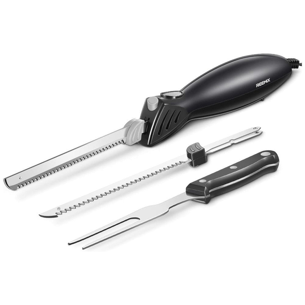 Faca Elétrica Reemix Z3042 para Entalhar Carnes, Aves, Pães, Artesanato e Mais, Conjunto com 2 Lâminas para Carnes e Pães, Garfo Incluso -