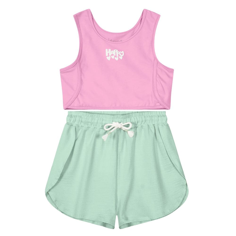 Conjunto Infantil Menina Com Cropped Rosa Young Class