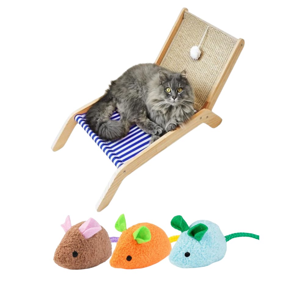Cadeira de praia para gatos, espreguiçadeira elevada com 3 Ratinhos com Catnip para gatos