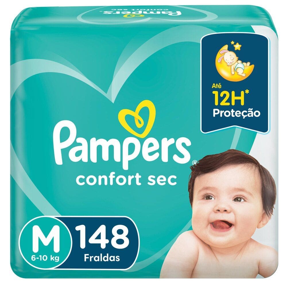 Fralda Pampers Confort Sec Tamanho M com 148 Fraldas Descartáveis